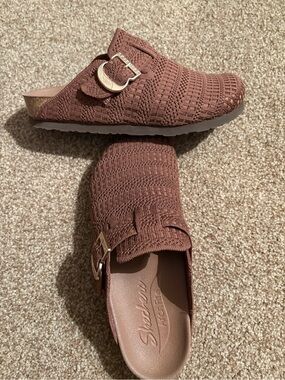 Skechers Brown Knit Slip-On Clog with Buckle